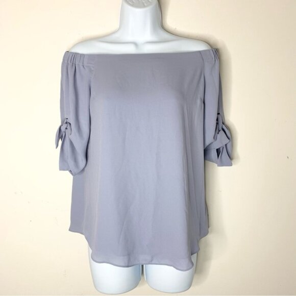 Aritzia Babaton Malik Blouse Top Off The Shoulders Tie Sleeve Purple Size XS - Picture 5 of 16